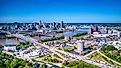 Aerial view of Covington, Kentucky and downtown Cincinnati from Devou Park.