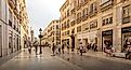 Calle Marques de Larios is a pedestrian and shopping street in Malaga. Editorial credit: BAHDANOVICH ALENA / Shutterstock.com