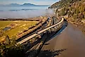 Aerial View of Chuckanut Drive and the Blanchard Bridge in the Skagit Valley. 