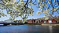 View from the Westport bridge overlooking the Saugatuck River and nearby architecture on a beautiful spring day. Editorial credit: Miro Vrlik Photography / Shutterstock.com