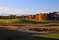 Golf course in the autumn in Broomfield, Colorado with colorful trees