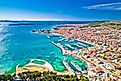 Adriatic town of Vodice waterfront aerial view, Dalmatia archipelago of Croatia.