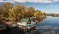 Houseboats on Latsch Island in the backwaters of the Mississippi River in Winona, Minnesota. Image credit Linda McKusick via Shutterstock