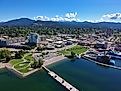 An aerial view of Coeur d'Alene, Idaho from over Lake Coeur d'Alene. Via Shutterstock / Billy G 30A.