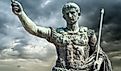 Bronze statue of Emperor Augustus (Gaius Iulius Caesar Octavianus Augustus) who reformed the tax system in Rome, Italy.