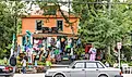 Street and storefront in the village of Woodstock, New York. Editorial credit: solepsizm via Shutterstock