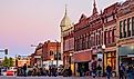 Historical buildings along a street in Guthrie, Oklahoma.