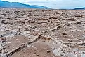 Panorama of the dried up salt lake Bad Water Basin in Death Valley.