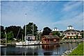 The skyline of Norwich harbor, Norwich, Connecticut.