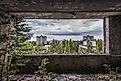 Inside the abandoned hotel in Pripyat city, located within the Chernobyl Exclusion Zone, Ukraine.