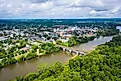Aerial view of historic Fredericksburg, Virginia.