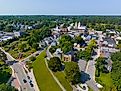 Aerial view of the town square of Plymouth, Massachusetts.