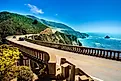 Bixby Creek Bridge on Highway #1 at the US West Coast traveling south to Los Angeles, Big Sur Area.