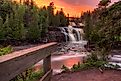 Gooseberry Falls State Park on Minnesota's North Shore of Lake Superior during sunset. 