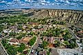 Aerial view of Medora, North Dakota, outside of Theodore Roosevelt National Park.
