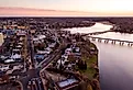 Aerial view of Red Bank, New Jersey along the Navesink River at sunset.