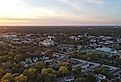 Aerial view of Wheaton, Illinois at sunset.