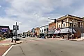 Lenoir City, TN: Streetscape of Broadway (Main Street) at Kinstston St. with close up of La Michoacana ice cream shop..