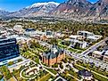 Aerial view of Brigham Young University's Lavell Edwards Stadium in Provo, Utah.