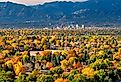 owntown Colorado Springs as seen from Grandview Lookout in Palmer Park in autumn.