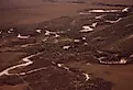 Aerial view of the crossing of the west fork of the Dall River in Alaska.