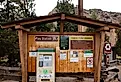 Pay station and information sign with a map of the park located at Welcome Center of Smith Rock State Park in Terrebonne, Oregon. Image credit bluestork via Shutterstock