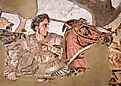 Fragment of ancient Roman Alexander mosaic from the House of the Faun in Pompeii.