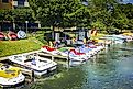 People at a Jetskis rental-shop at Lake Geneva in Wisconsin