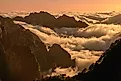 Above the clouds at sunset on Huangshan mountain in Anhui province, China.