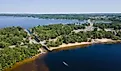 Aerial view of Lake Mitchell and Lake Cadillac near the town of Cadillac, Michigan.