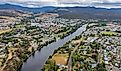 River Derwent flowing through New Norfolk, Tasmania.