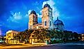 Light trails at the Minor Basilica in Natchitoches, Louisiana.