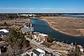 Aerial view of homes along the Pagan River in Smithfield, Virginia.