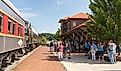 Tourists ready to board the Tygart Flyer in Elkins. Image credit Steve Heap via Shutterstock. 