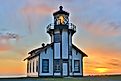 Sunset over Point Cabrillo Light Station State Historic Park, Mendocino County, California. 