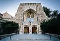 The exterior of the Sterling Memorial Library, at Yale University, in New Haven, Connecticut.
