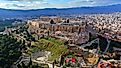 The archeological treasures of Athens, Greece, as seen from the air.