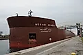 The Mesabi Miner pulls into the Poe Lock, Public Domain