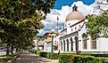 Hot Springs, Arkansas, USA, downtown street with hot spring resorts in the afternoon.