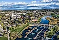 An aerial view of the Bend, Oregon Whitewater Park. Image credit Mike Albright Photography via Shutterstock