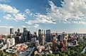 Panoramic aerial view of Calgary at sunset, Alberta - Canada.