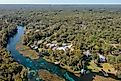 Aerial view of Rainbow River in Dunnellon, Florida.