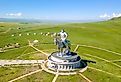 Equestrian statue of Genghis Khan in sunny weather, Mongolia, Ulaanbaatar.