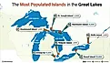 An infographic showing the most populated islands in the Great Lakes ranked by population.