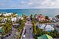 Beautiful aerial view of Key West, its magnificent beach and town in Florida