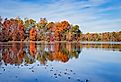 Lake Little Brittle in Warrenton, VA in autumn. 