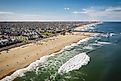 Aerial view of the non-crowded beaches in Belmar, New Jersey.