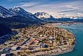 Aerial view of Seward, Alaska in early summer.