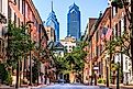 A narrow street in Philadelphia, Pennsylvania. Philadelphia is one of the best cities in the state for retirees. 