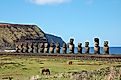 Moai statues in Rano Raraku Volcano, Easter Island, Chile.